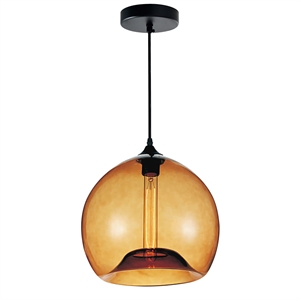 CWI Lighting Glass 1 Light Down Metal Mini Pendant in Black/Amber