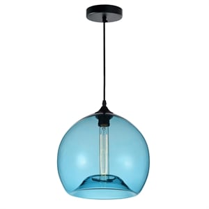 CWI Lighting Glass 1 Light Contemporary Metal Mini Pendant in Black/Blue
