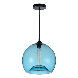 CWI Lighting Glass 1 Light Contemporary Metal Mini Pendant in Black/Blue