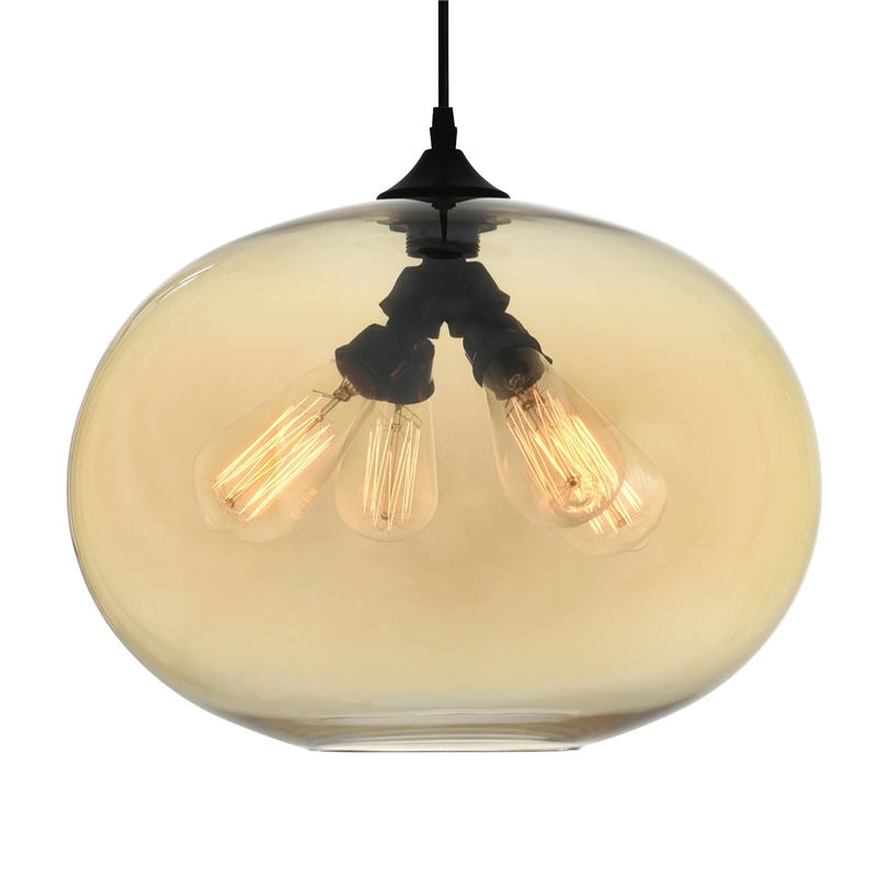 CWI Lighting 4 Light Contemporary Glass Down Pendant in Amber