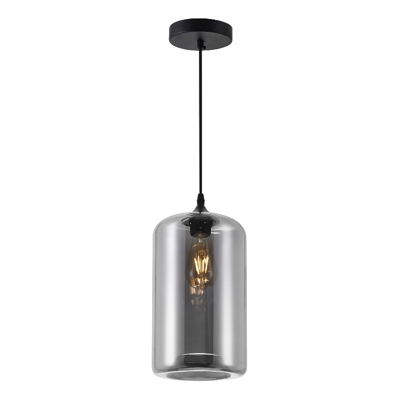 CWI Lighting Glass 1 Light Contemporary Metal Mini Pendant in Black Smoke