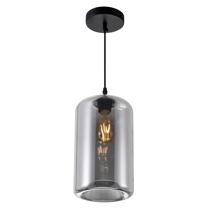 CWI Lighting Glass 1 Light Contemporary Metal Mini Pendant in Black Smoke