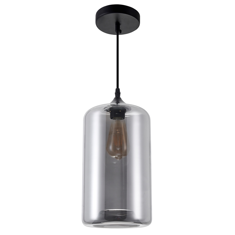 CWI Lighting Glass 1 Light Contemporary Metal Mini Pendant in Black Smoke