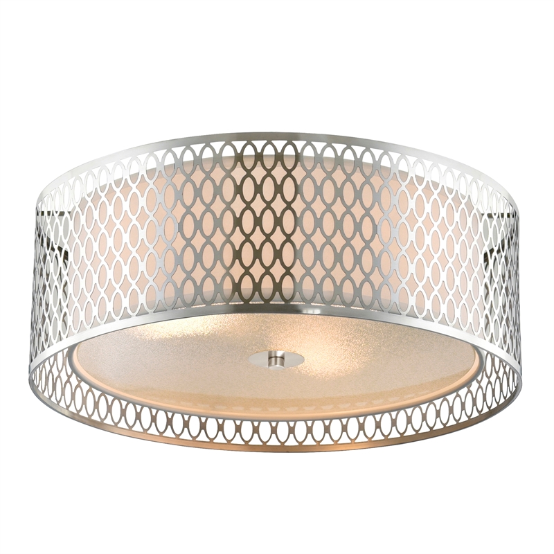 CWI Lighting Mikayla 3 Light Metal Flush Mount Light in Satin Nickel
