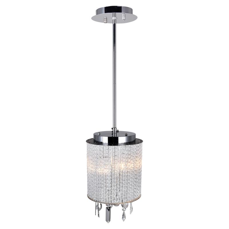CWI Lighting Benson 2 Light Drum Shade Metal Mini Pendant in Chrome/Clear