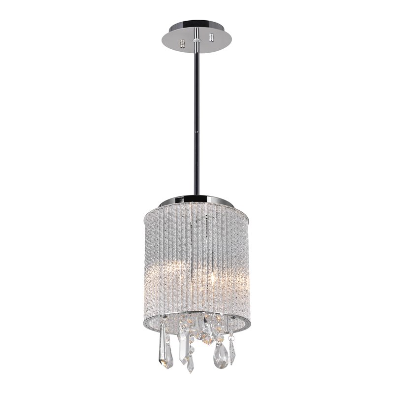 CWI Lighting Benson 2 Light Drum Shade Metal Mini Pendant in Chrome/Clear