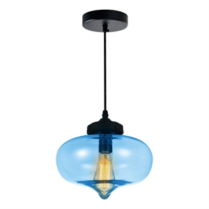 CWI Lighting Glass 1 Light Contemporary Metal Mini Pendant in Blue/Black