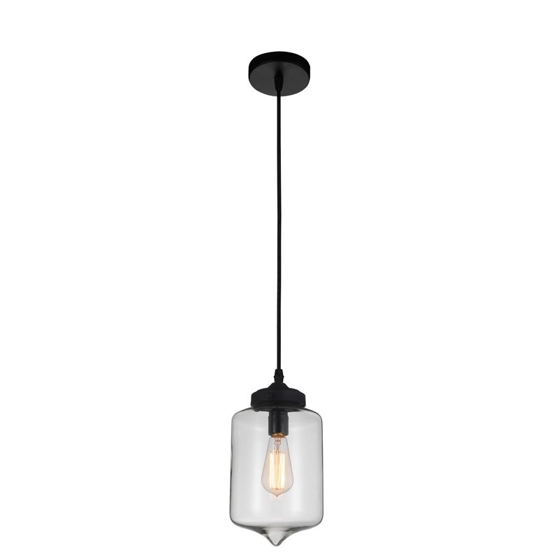 CWI Lighting Glass 1 Light Contemporary Metal Mini Pendant in Clear/Black