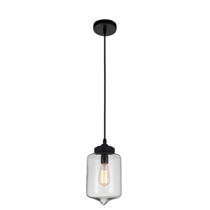 CWI Lighting Glass 1 Light Contemporary Metal Mini Pendant in Clear/Black