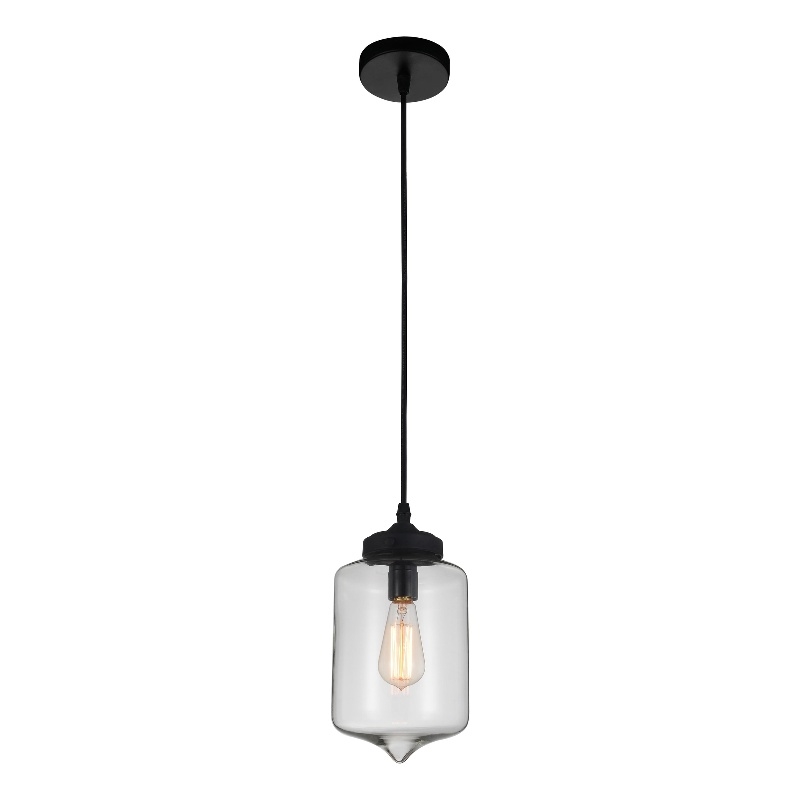 CWI Lighting Glass 1 Light Contemporary Metal Mini Pendant in Clear/Black