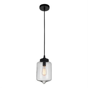 CWI Lighting Glass 1 Light Contemporary Metal Mini Pendant in Clear/Black