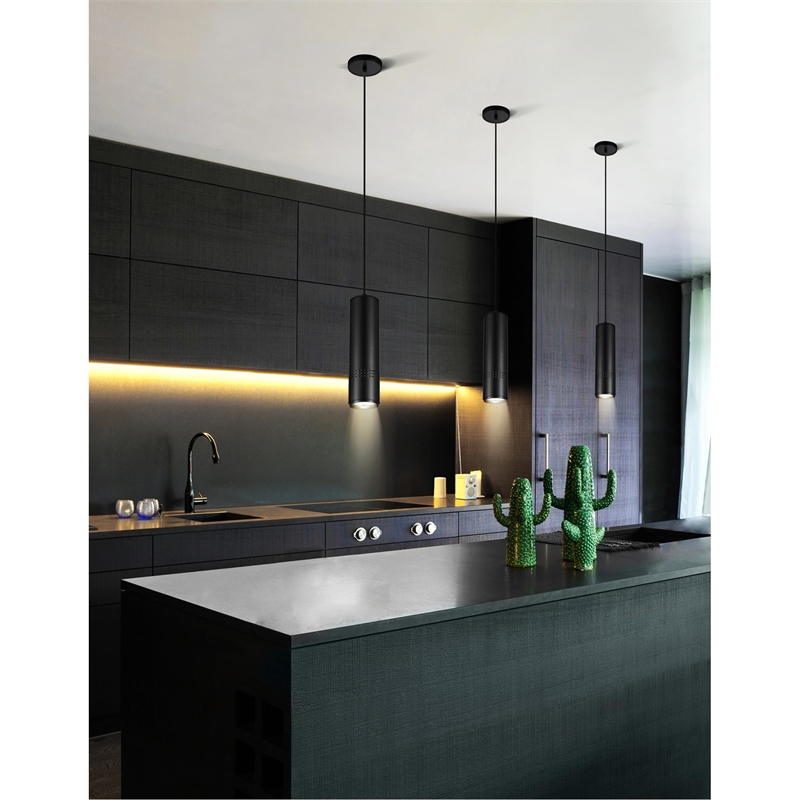 CWI Lighting Stowe Contemporary Metal LED Mini Pendant in Black/Wood