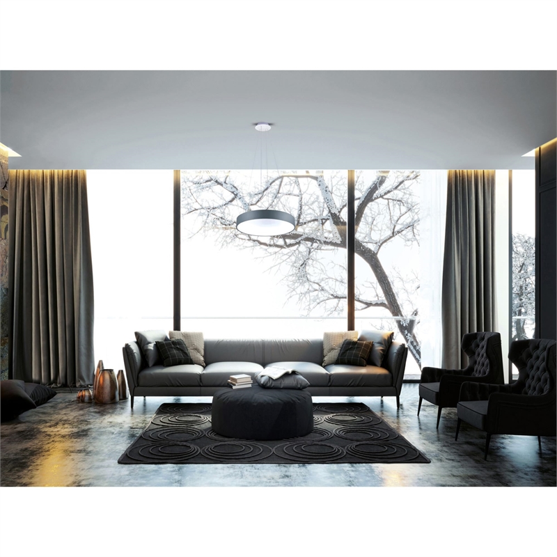 CWI Lighting Arenal Drum Shade Contemporary Metal LED Pendant in Gray/White