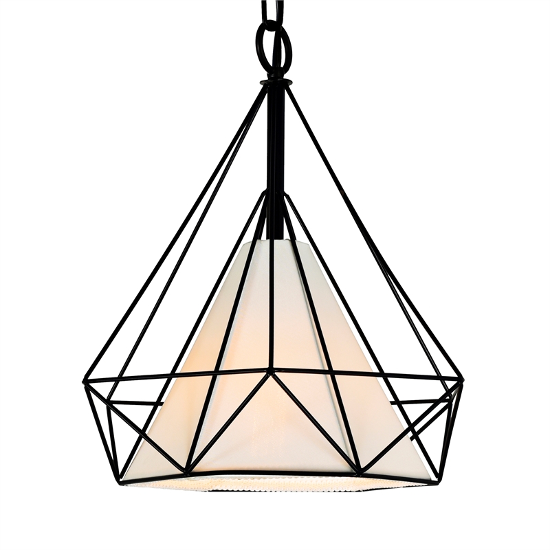 CWI Lighting Diamond 1 Light Down Contemporary Metal Pendant in Black
