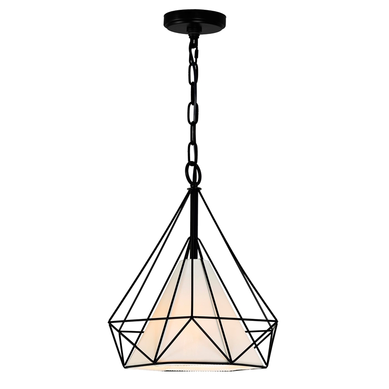 CWI Lighting Diamond 1 Light Down Contemporary Metal Pendant in Black