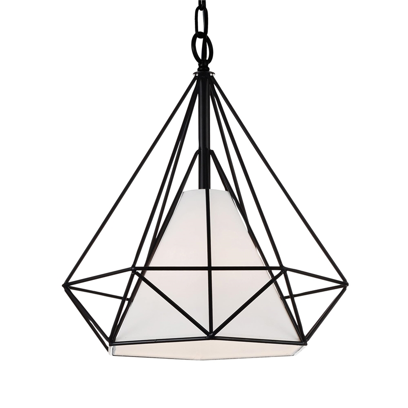 CWI Lighting Diamond 1 Light Down Contemporary Metal Pendant in Black