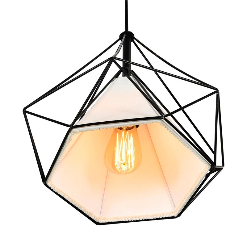 CWI Lighting Diamond 1 Light Down Contemporary Metal Pendant in Black