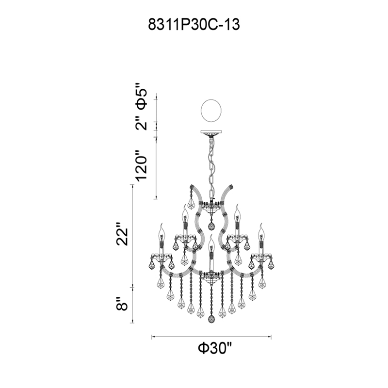 CWI Lighting Maria Theresa 9 Light Up Traditional Metal Chandelier in Chrome