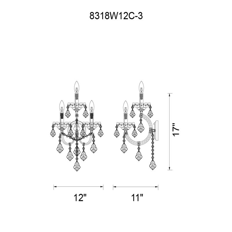 CWI Lighting Maria Theresa 3 Light Traditional Metal Wall Sconce in Chrome
