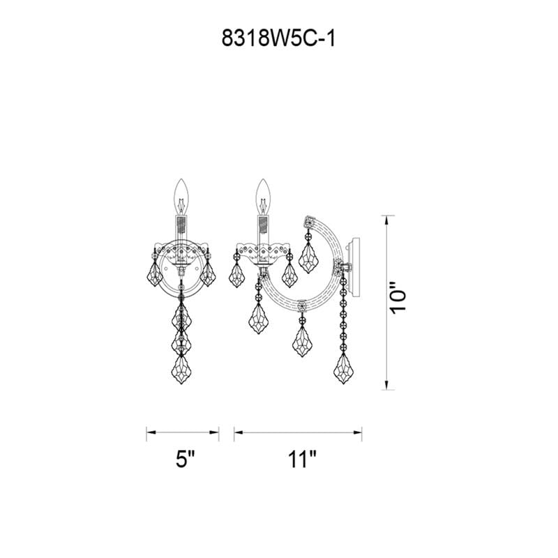 CWI Lighting Maria Theresa 1 Light Traditional Metal Wall Sconce in Chrome