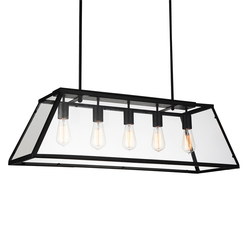 CWI Lighting Alyson 5 Light Down Farmhouse Metal Chandelier in Black