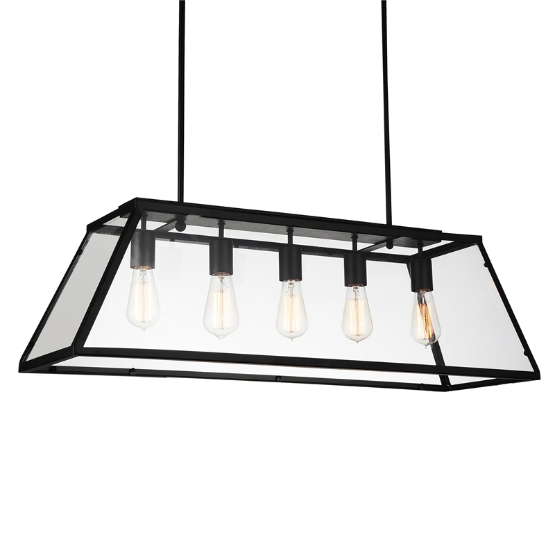 CWI Lighting Alyson 5 Light Down Farmhouse Metal Chandelier in Black