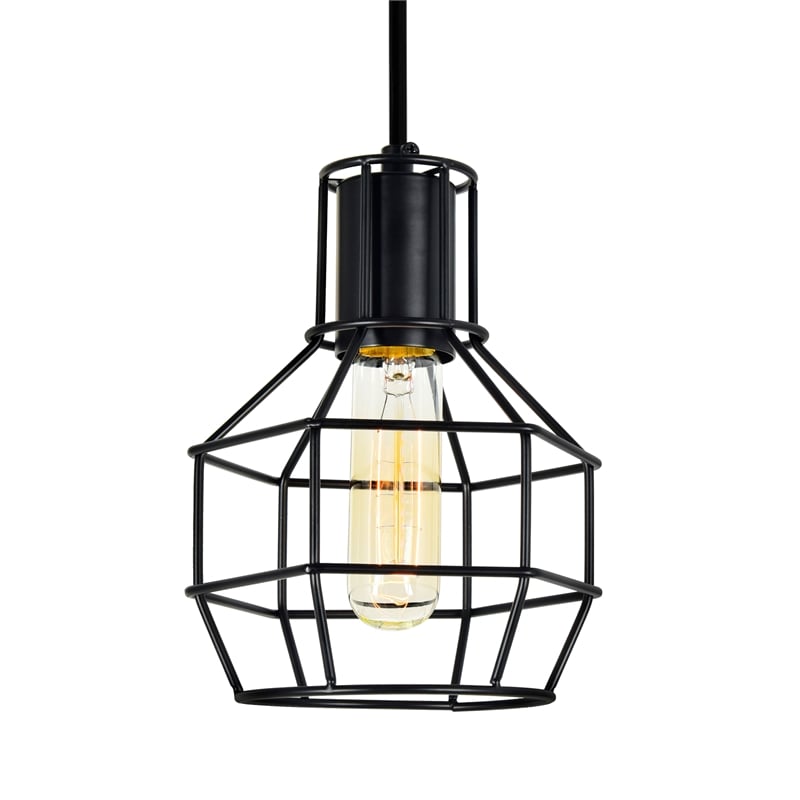CWI Lighting Secure 1 Light Down Farmhouse Metal Mini Pendant in Black