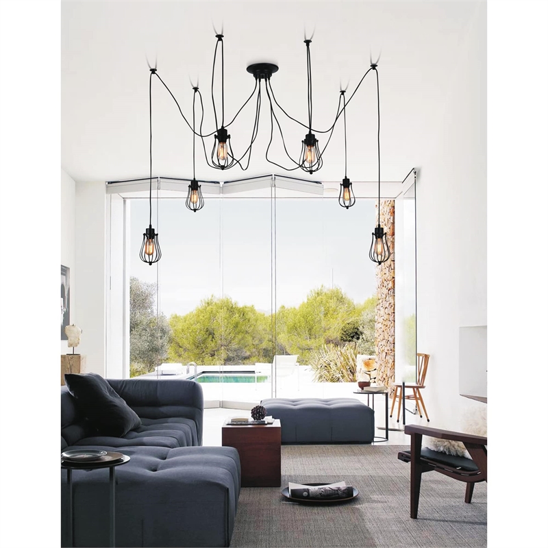 CWI Lighting Tomaso 6 Light Farmhouse Metal Pendant in Black