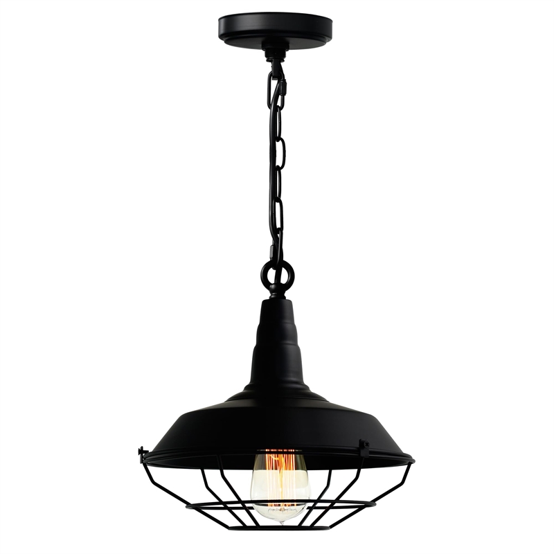 CWI Lighting Morgan 1 Light Down Farmhouse Metal Mini Pendant in Black