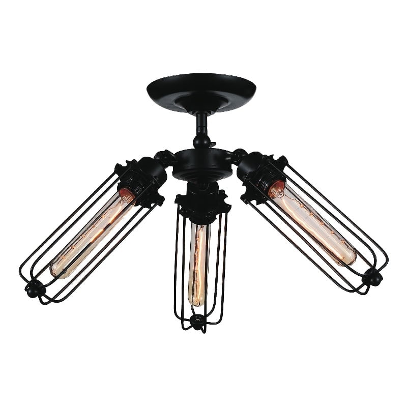 CWI Lighting Benji 3 Light Farmhouse Metal Flush Mount in Black