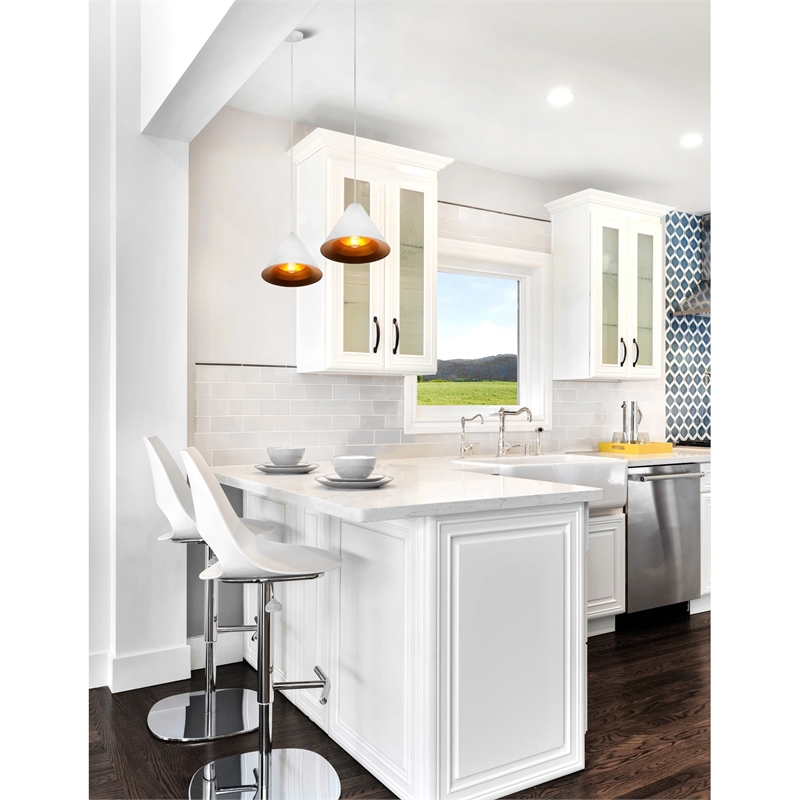 CWI Lighting Keila 1 Light Down Contemporary Metal Pendant in Matte White/Gold