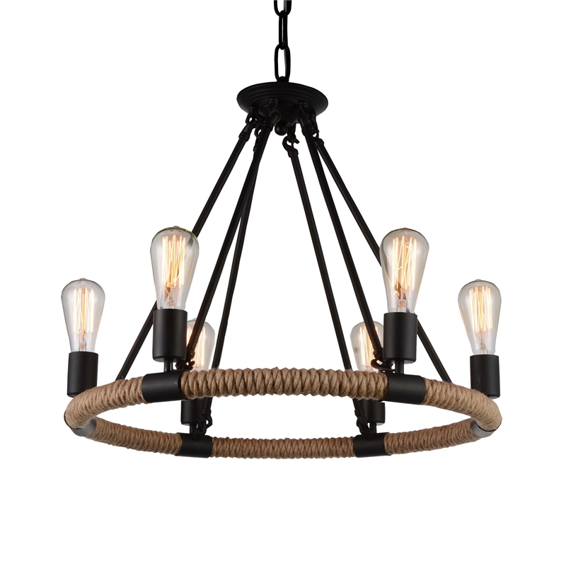 CWI Lighting Ganges 6 Light Up Farmhouse Metal Chandelier in Black