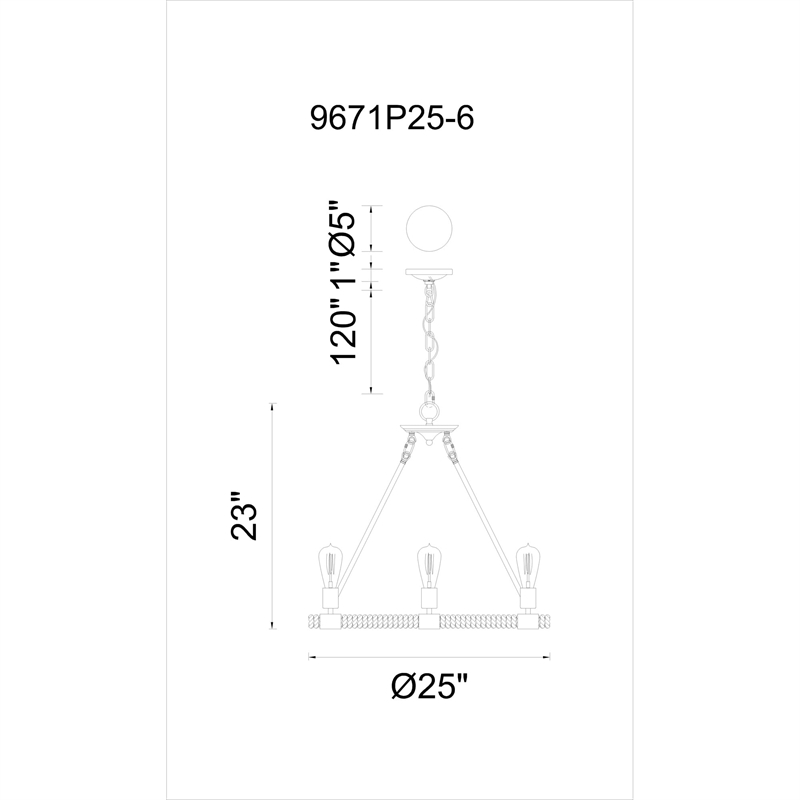 CWI Lighting Ganges 6 Light Up Farmhouse Metal Chandelier in Black