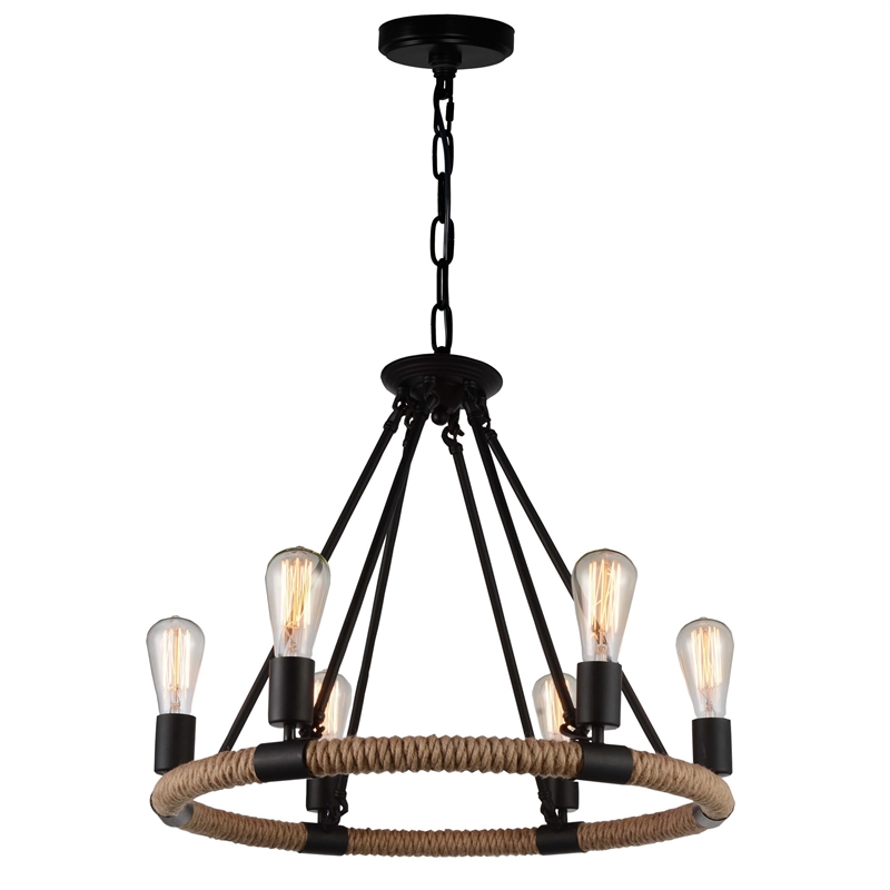 CWI Lighting Ganges 6 Light Up Farmhouse Metal Chandelier in Black