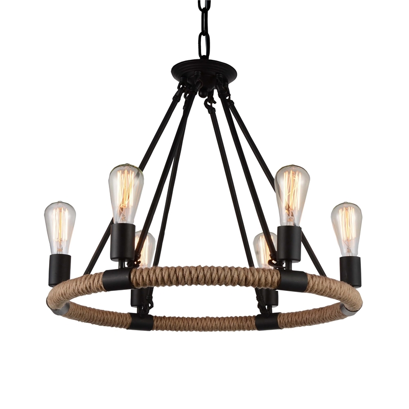CWI Lighting Ganges 6 Light Up Farmhouse Metal Chandelier in Black