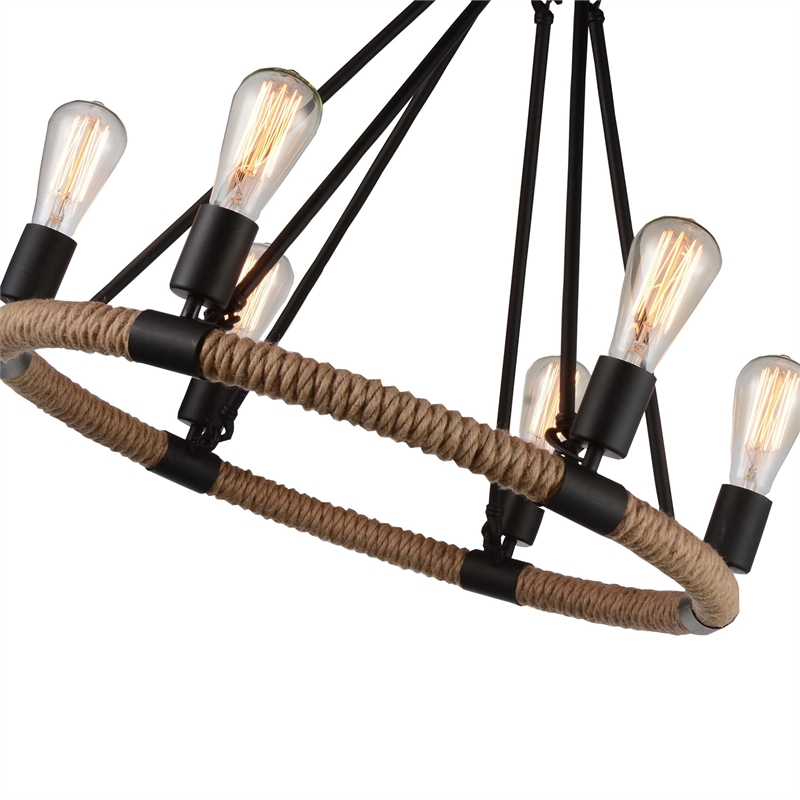 CWI Lighting Ganges 6 Light Up Farmhouse Metal Chandelier in Black