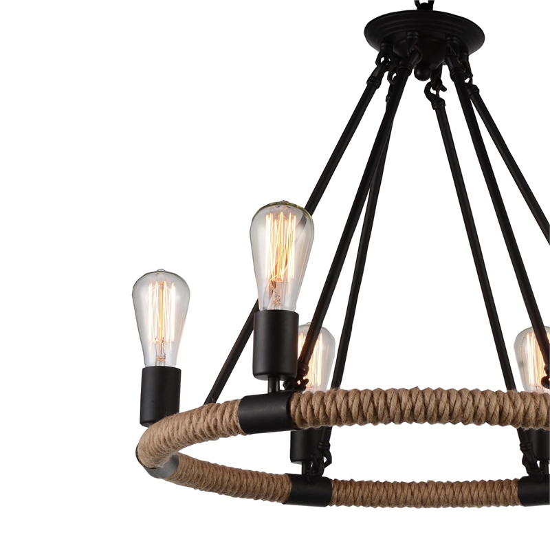 CWI Lighting Ganges 6 Light Up Farmhouse Metal Chandelier in Black