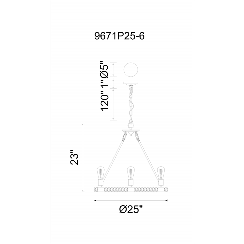 CWI Lighting Ganges 6 Light Up Farmhouse Metal Chandelier in Black