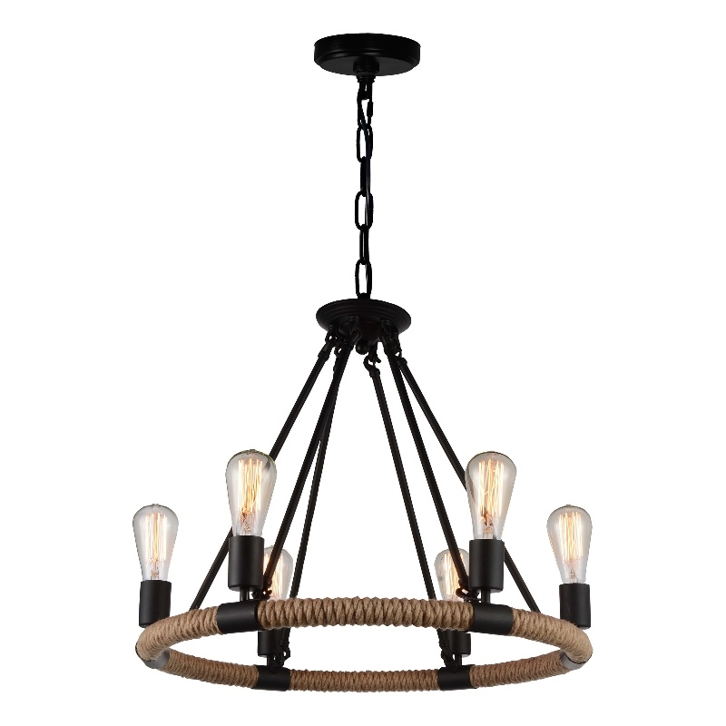 CWI Lighting Ganges 6 Light Up Farmhouse Metal Chandelier in Black