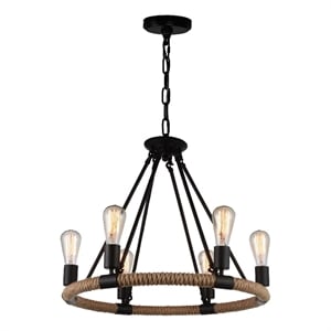 CWI Lighting Ganges 6 Light Up Farmhouse Metal Chandelier in Black