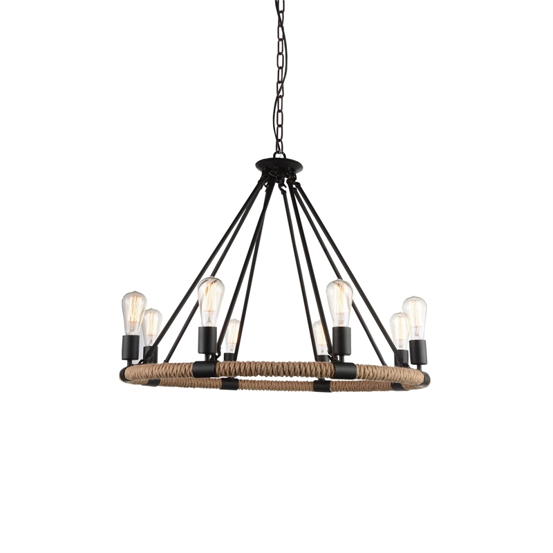 CWI Lighting Ganges 8 Light Up Farmhouse Metal Chandelier in Black
