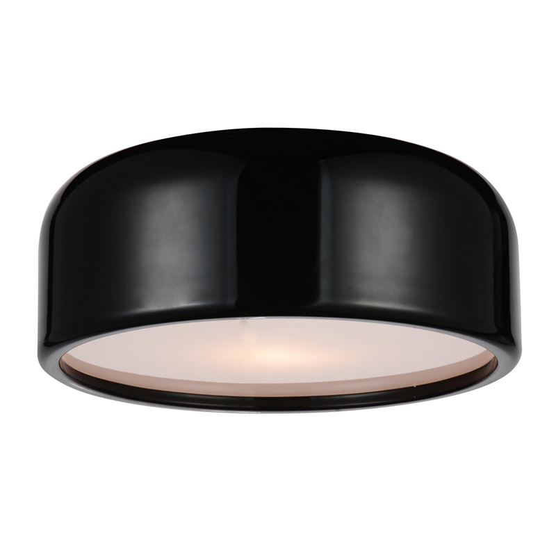 CWI Lighting Campton 2 Light Drum Shade Contemporary Metal Flush Mount in Black