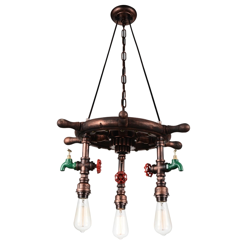 CWI Lighting Manor 3 Light Down Metal Chandelier in Speckled Copper