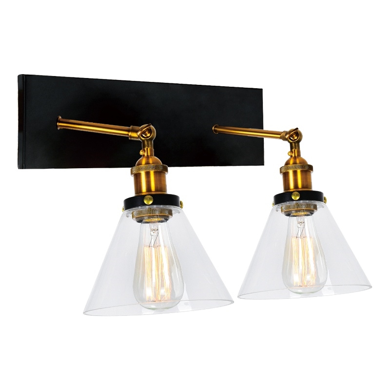 CWI Lighting Eustis 2 Light Contemporary Metal Wall Sconce in Black/Gold Brass