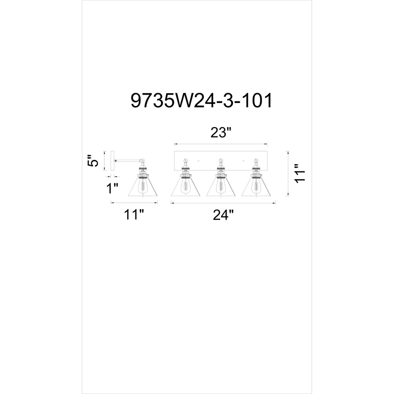 CWI Lighting Eustis 3 Light Contemporary Metal Wall Sconce in Black/Gold Brass