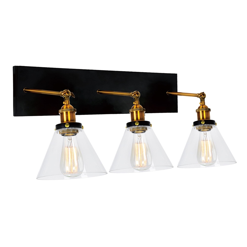 CWI Lighting Eustis 3 Light Contemporary Metal Wall Sconce in Black/Gold Brass