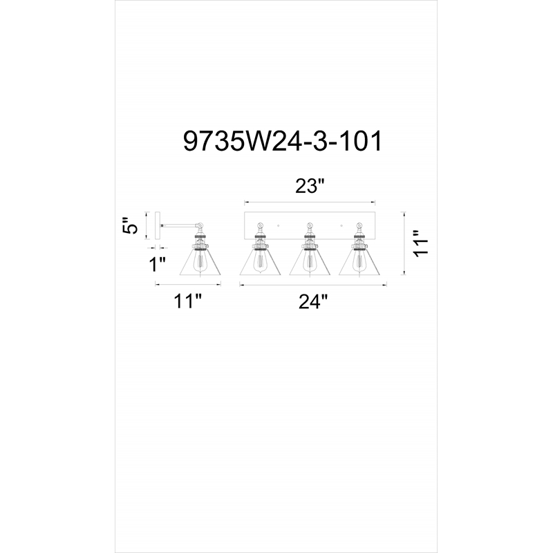 CWI Lighting Eustis 3 Light Contemporary Metal Wall Sconce in Black/Gold Brass