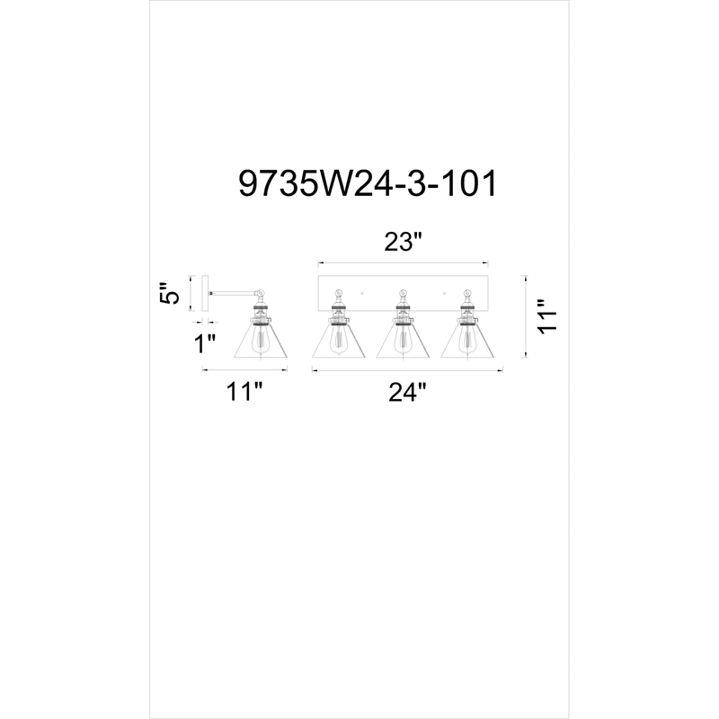 CWI Lighting Eustis 3 Light Contemporary Metal Wall Sconce in Black/Gold Brass