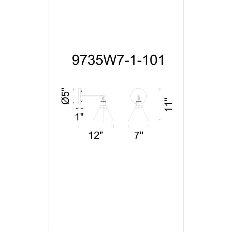 CWI Lighting Eustis 1 Light Contemporary Metal Wall Sconce in Black/Gold Brass