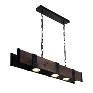 CWI Lighting Pago Drum Shade Farmhouse Metal LED Island Light in Black/Wood